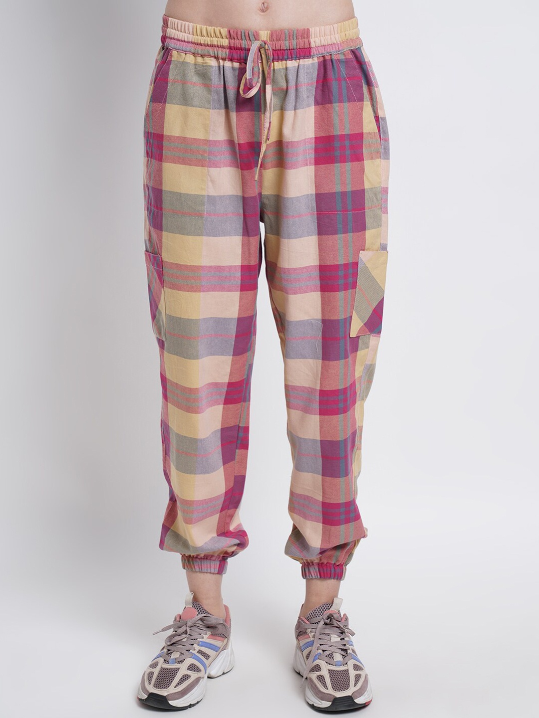 

Purple State Women Pink Checked Comfort Joggers Trousers