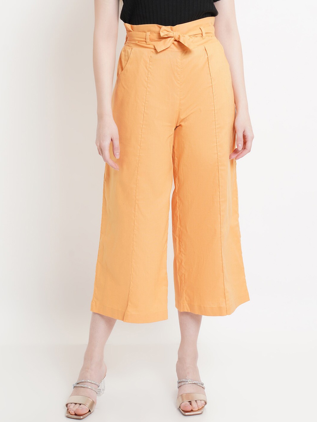 

Purple State Women Orange Comfort Pleated Culottes Trousers