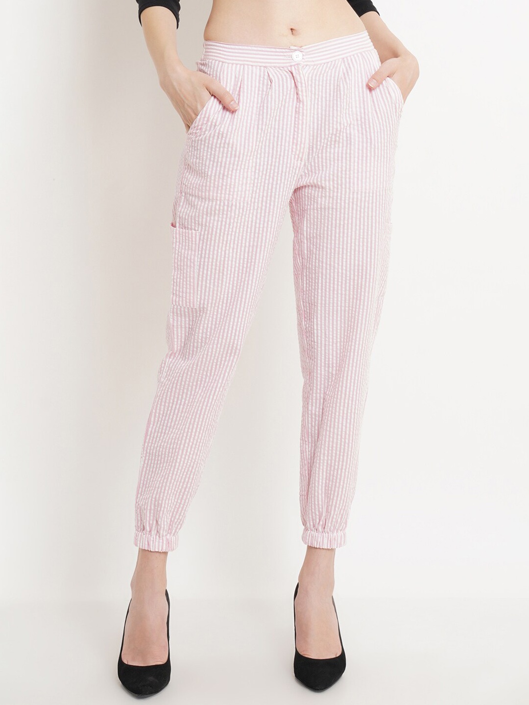 

Purple State Women Pink Striped Cotton Jogger Trouser