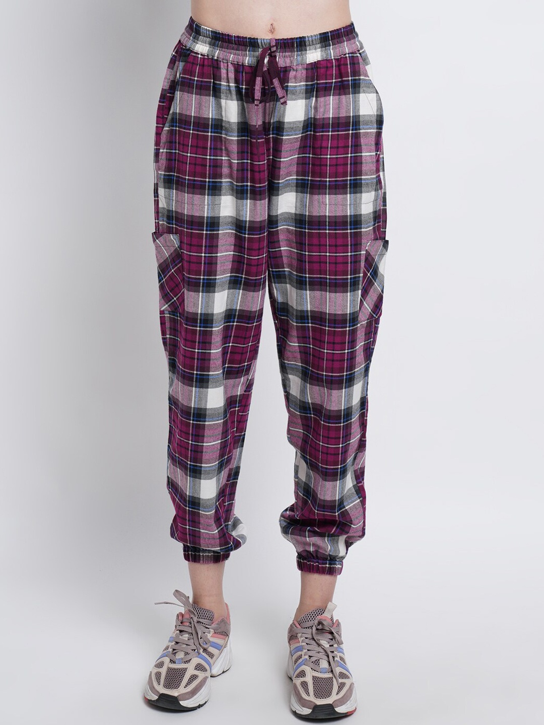 

Purple State Women Purple Checked Cotton Jogger Trouser