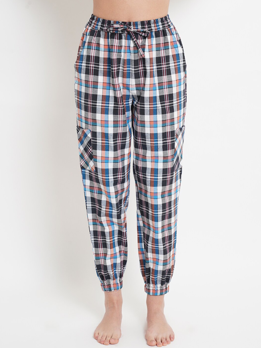 

Purple State Women White Checked Cotton Jogger Trouser