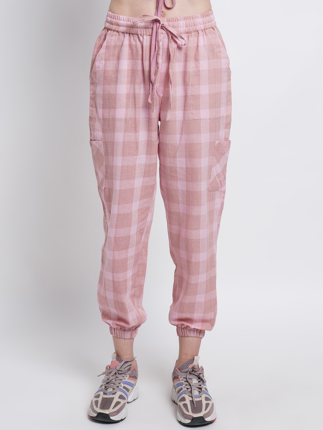 

Purple State Women Pink Checked Comfort Joggers Trousers