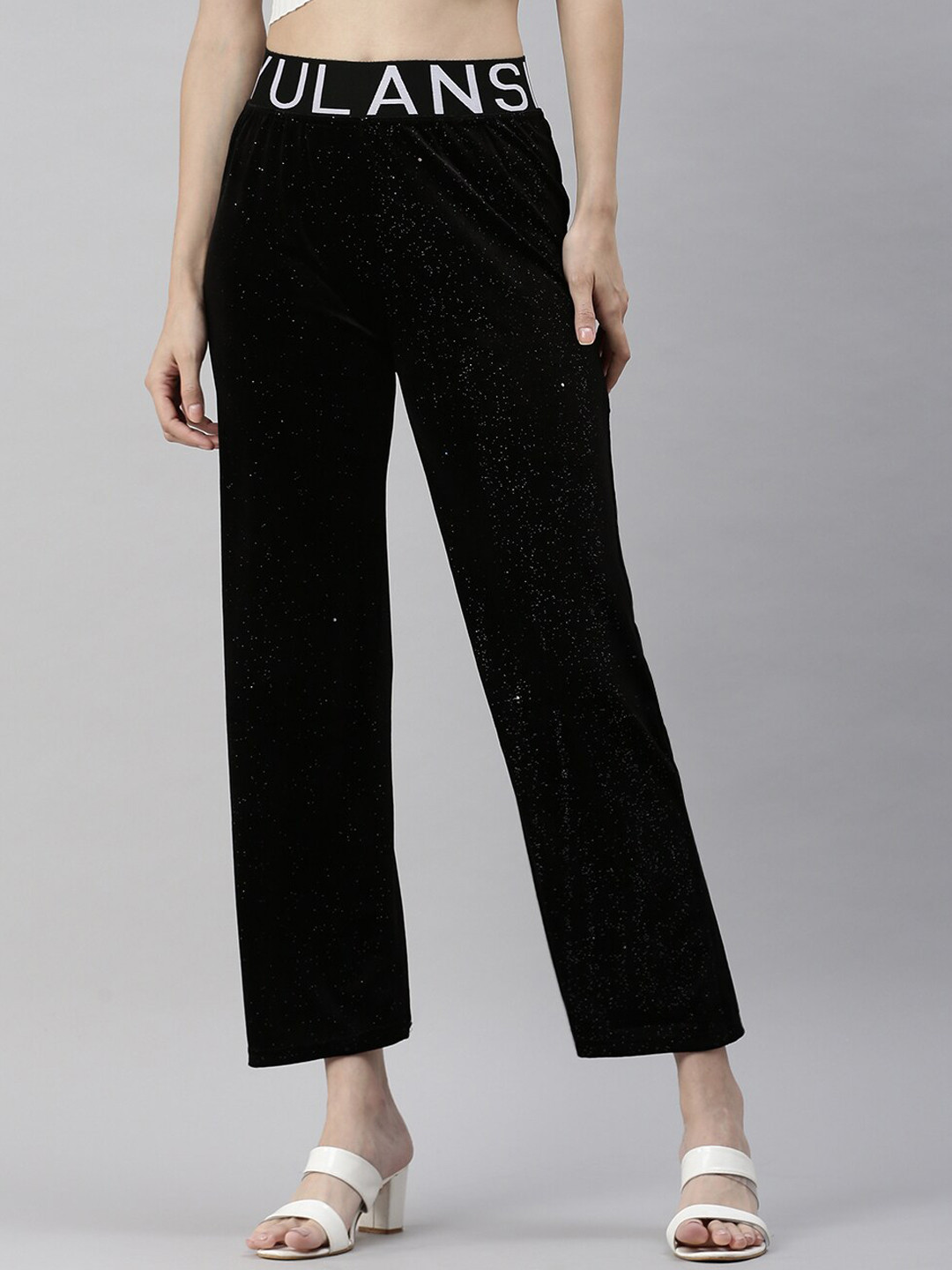 

SHOWOFF Women Black High-Rise Trousers