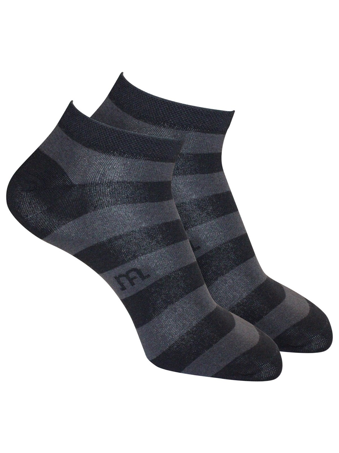 

Man Arden Men Black & Grey Striped Ankle-Length Socks