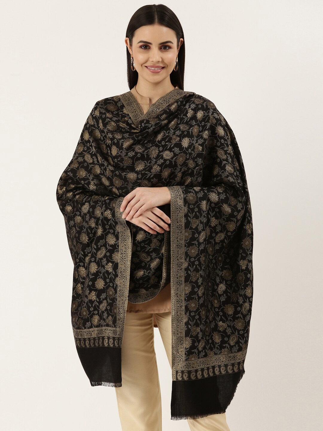 

Pashmoda Women Black & Grey Woven Design Stole