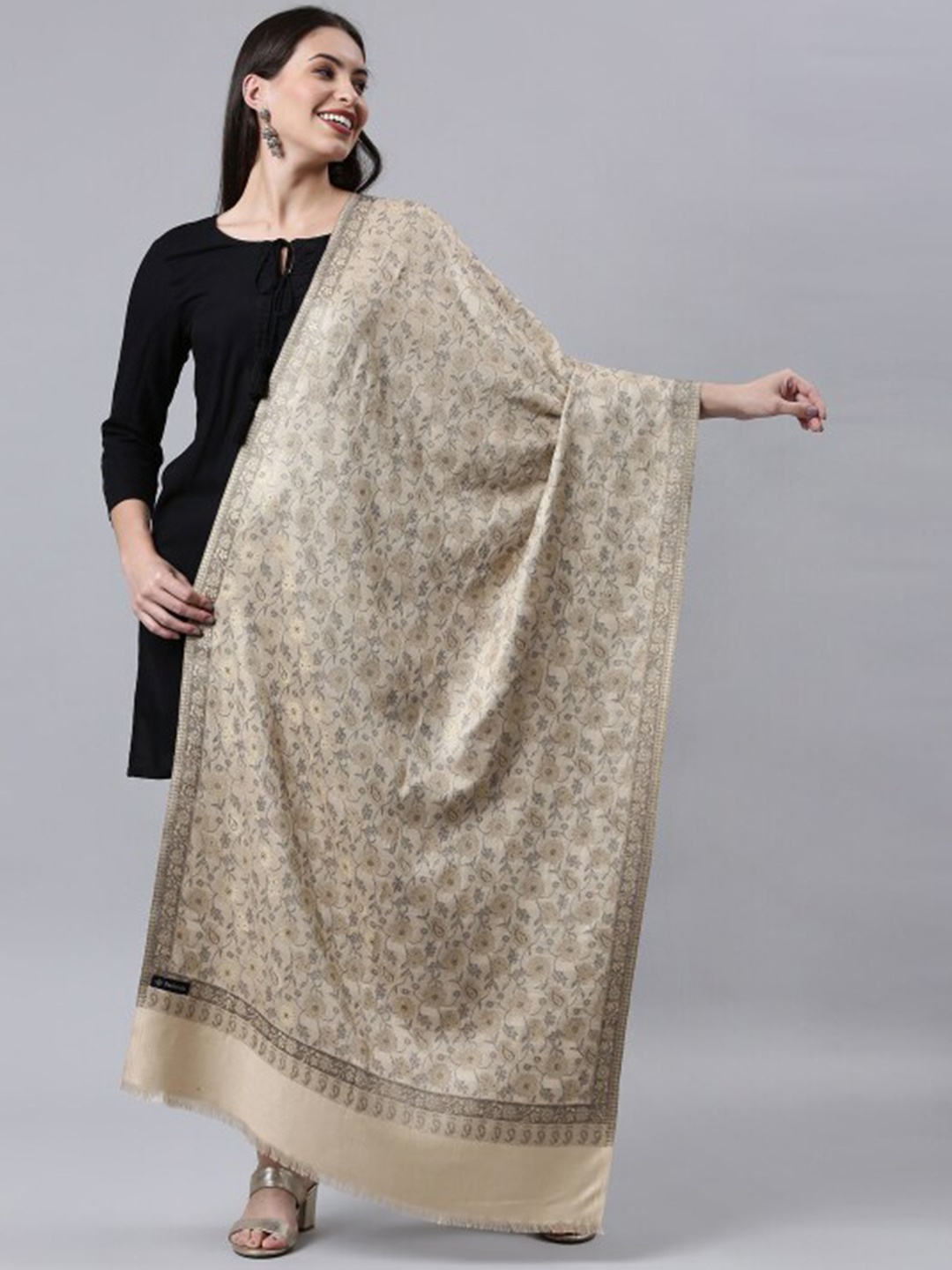 

Pashmoda Women Beige & Grey Woven Design Stole