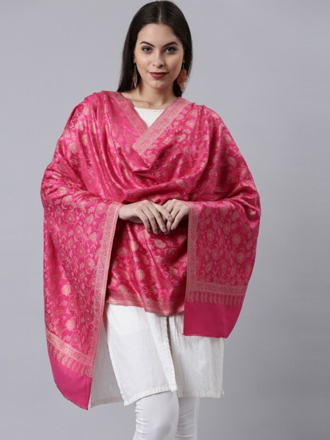 

Pashmoda Women Pink & Gold-Toned Woven Design Stole