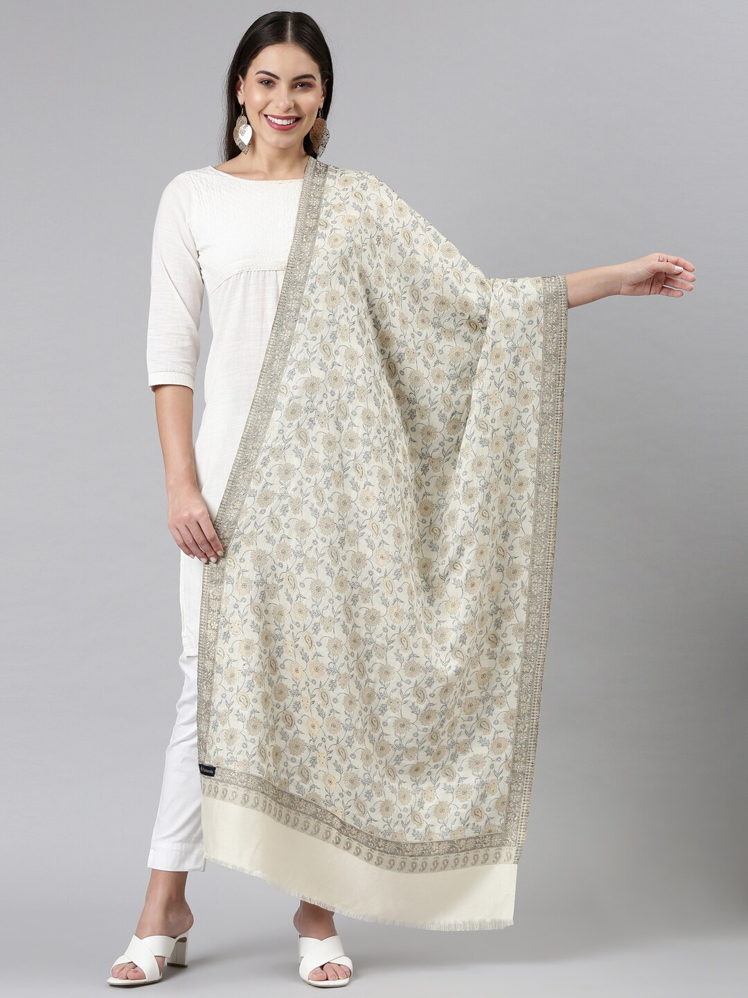 

Pashmoda Women White & Grey Woven Design Stole