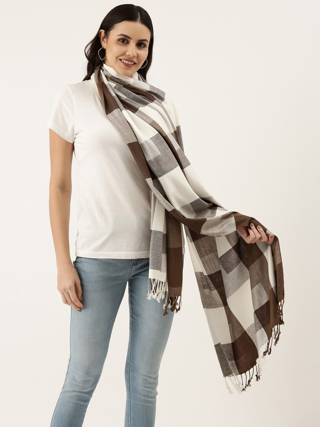 

Pashmoda Women Brown & Off White Checked Stole