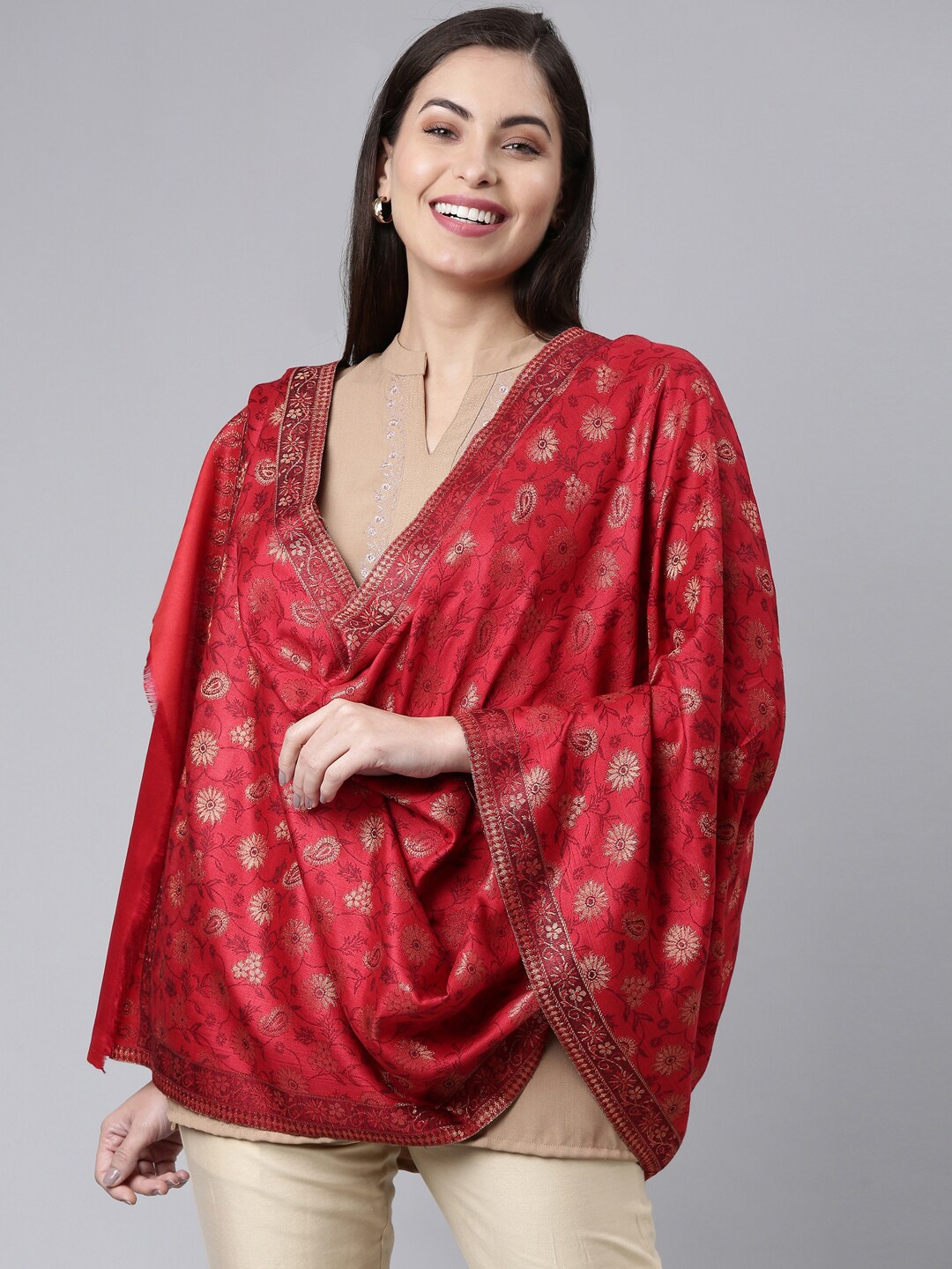 

Pashmoda Women Red Woven Design Stole