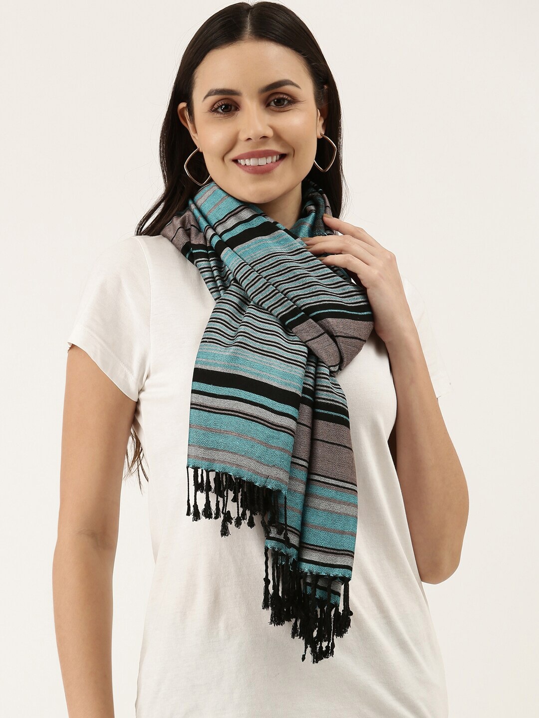 

Pashmoda Women Blue & Black Striped Stole