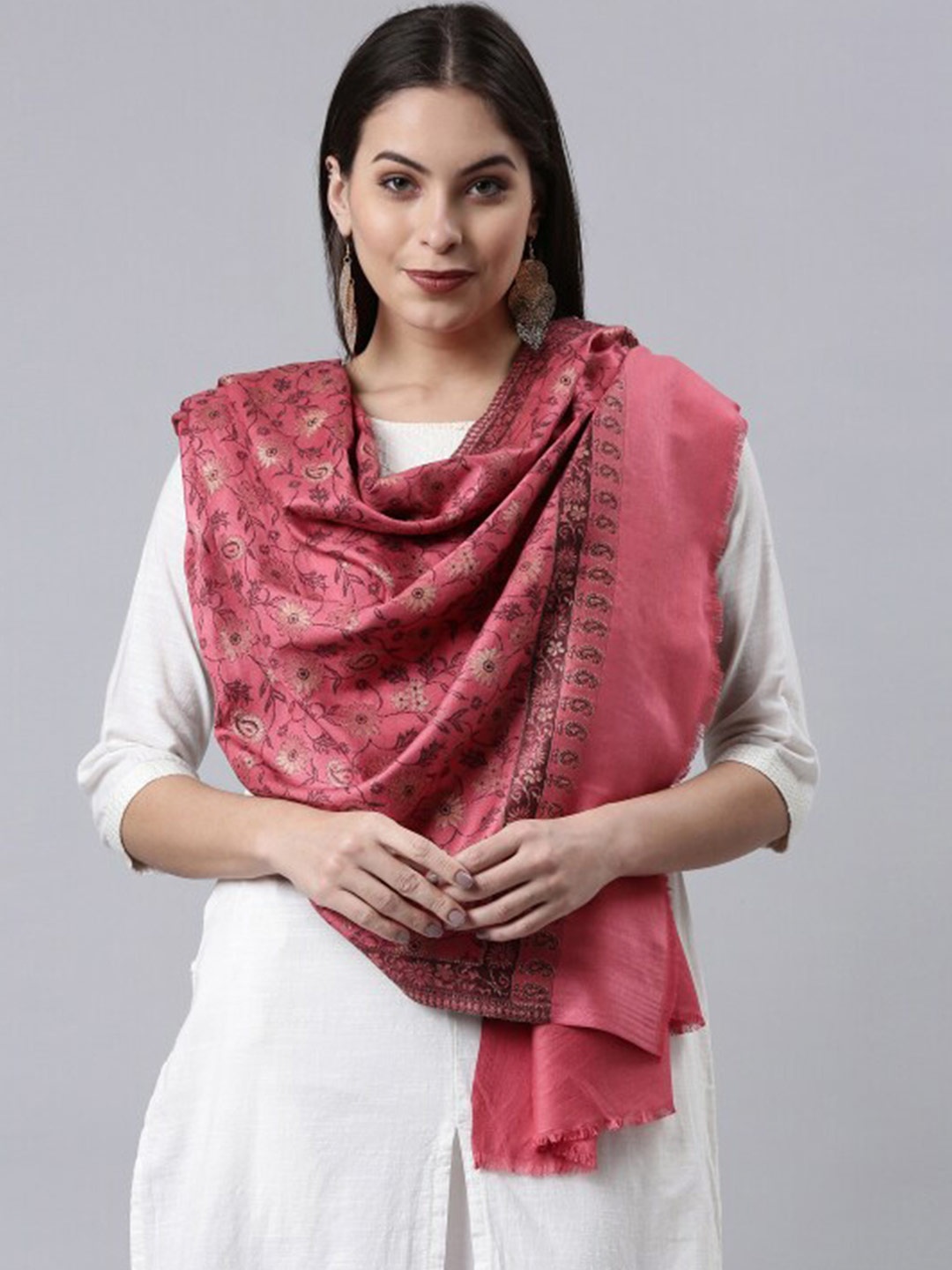 

Pashmoda Women Pink & Black Woven Design Stole