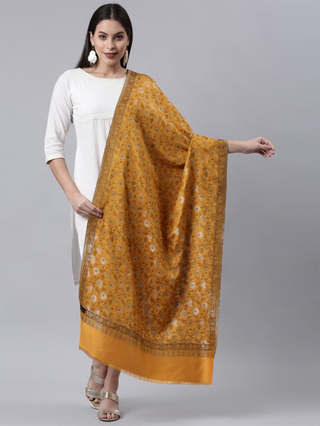 

Pashmoda Women Mustard & Grey Floral Woven Design Stole