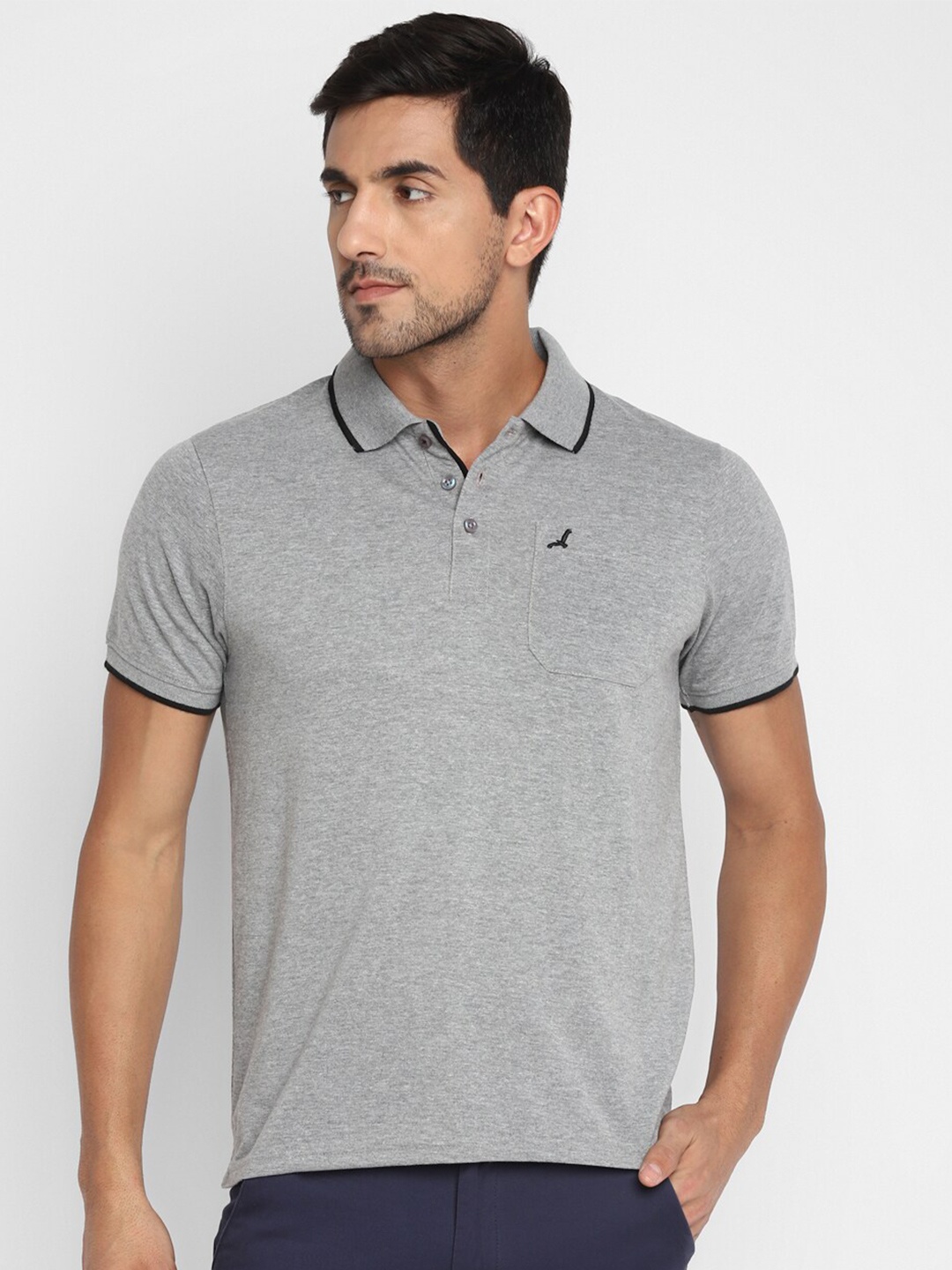 

American Crew Men Grey Polo Collar T-shirt