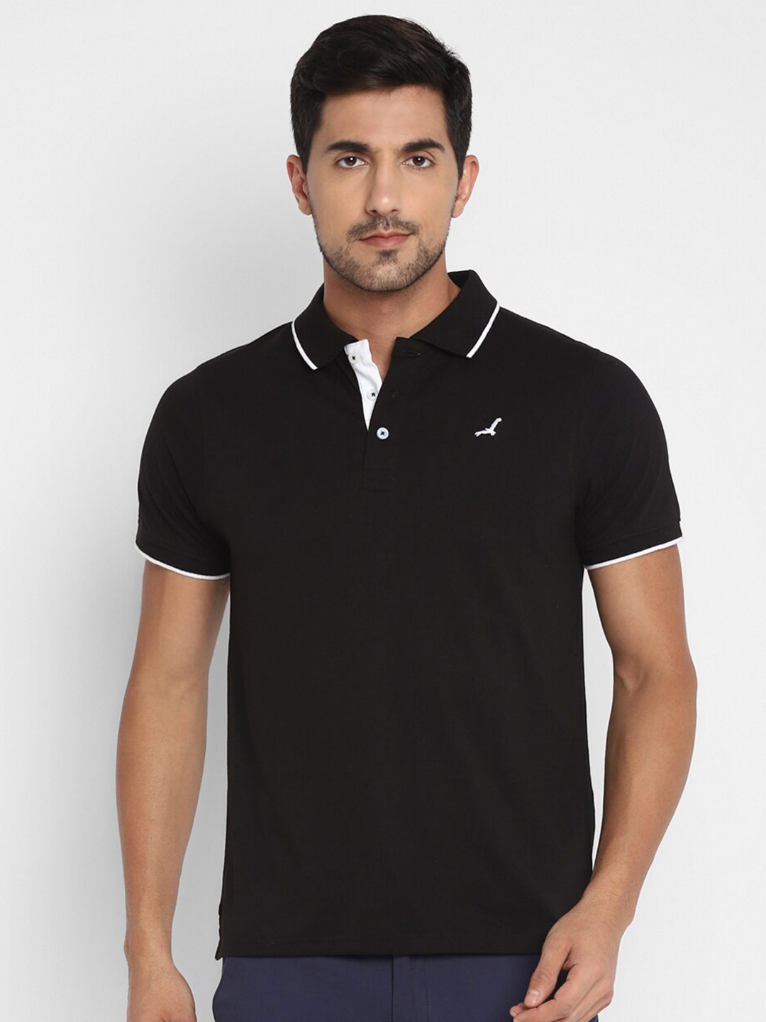 

American Crew Men Black Polo Collar T-shirt