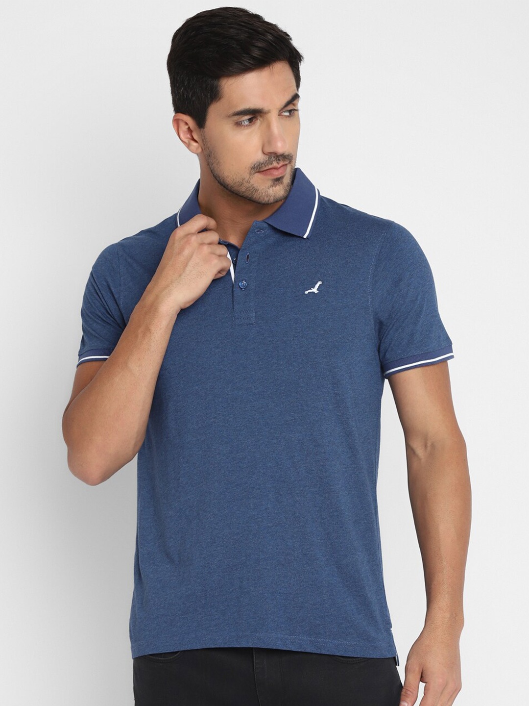 

American Crew Men Blue & Grey Polo Collar T-shirt