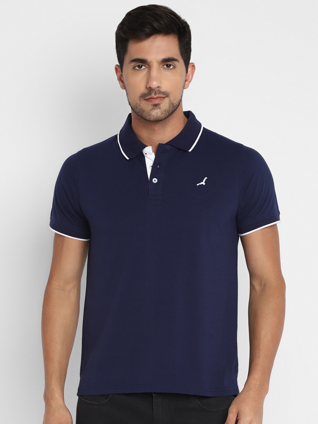 

American Crew Men Navy Blue Polo Collar T-shirt