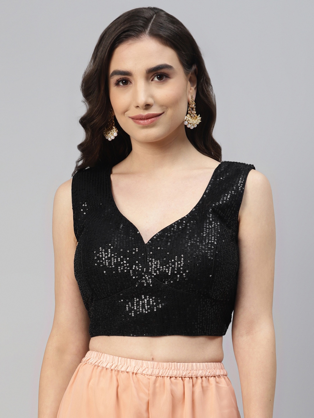 

SHOPGARB Women Black Sequined Padded Saree Blouse