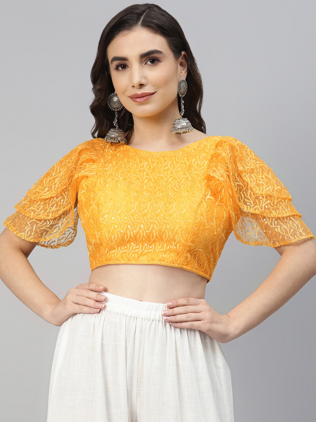 

SHOPGARB Women Yellow Sequined Padded Saree Blouse