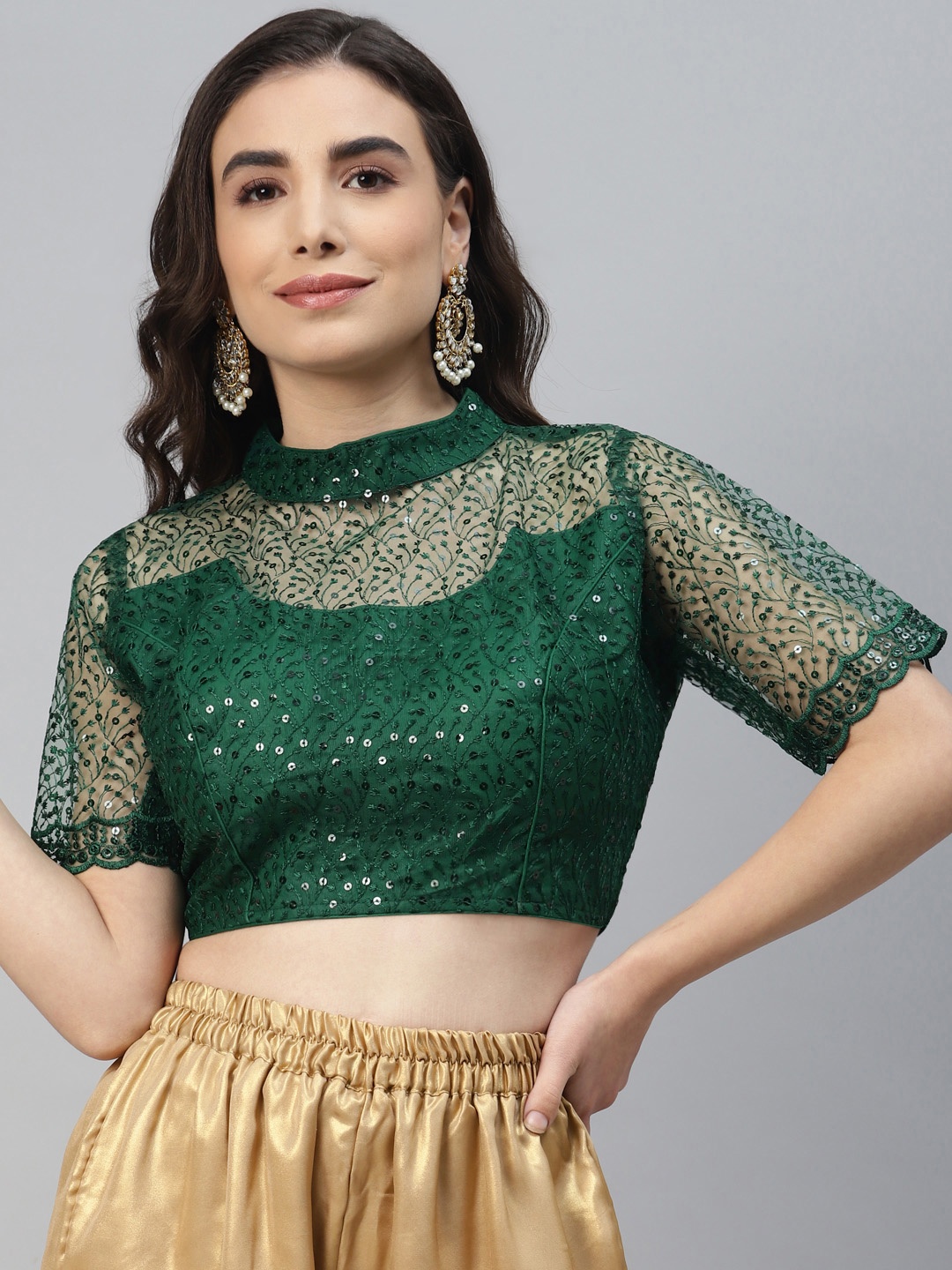 

SHOPGARB Women Green Sequined Padded Saree Blouse