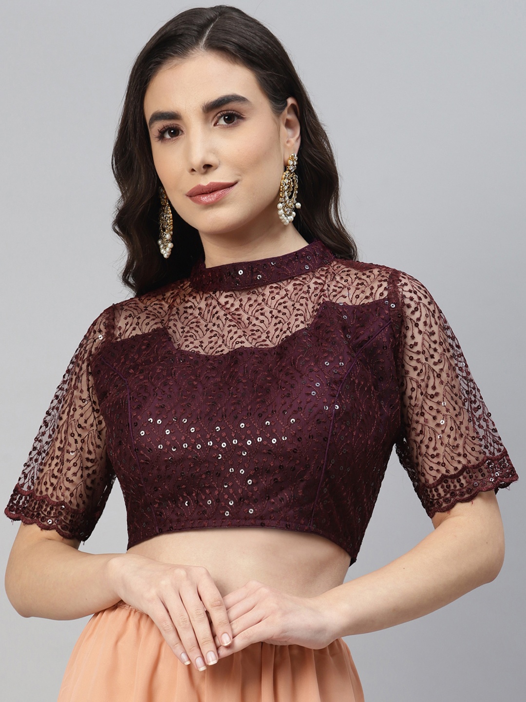 

SHOPGARB Women Purple Sequined Padded Saree Blouse
