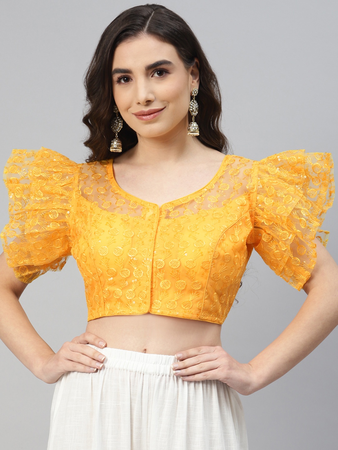 

SHOPGARB Women Yellow Sequined & Embroidered Padded Saree Blouse