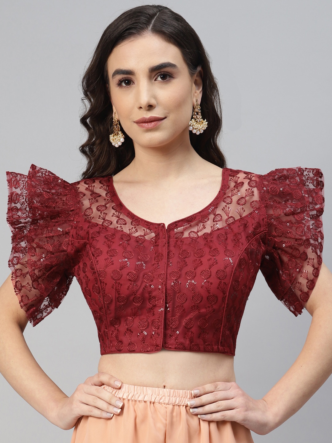 

SHOPGARB Maroon Sequinned Georgette Net Saree Blouse
