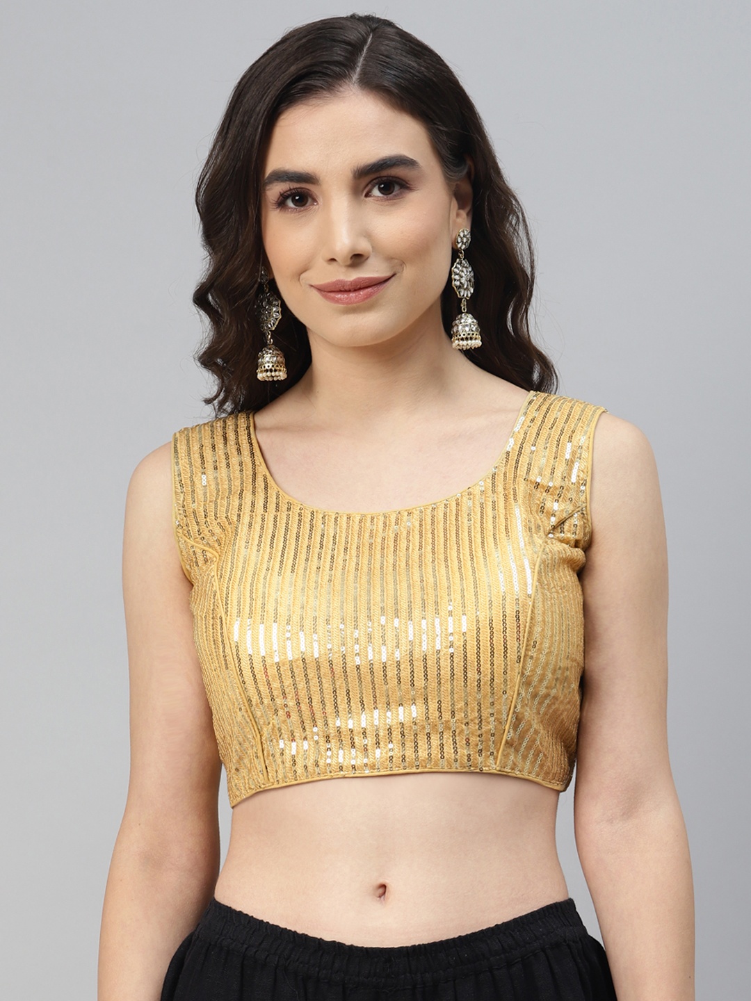 

SHOPGARB Golden Sequinned Georgette Saree Blouse, Gold