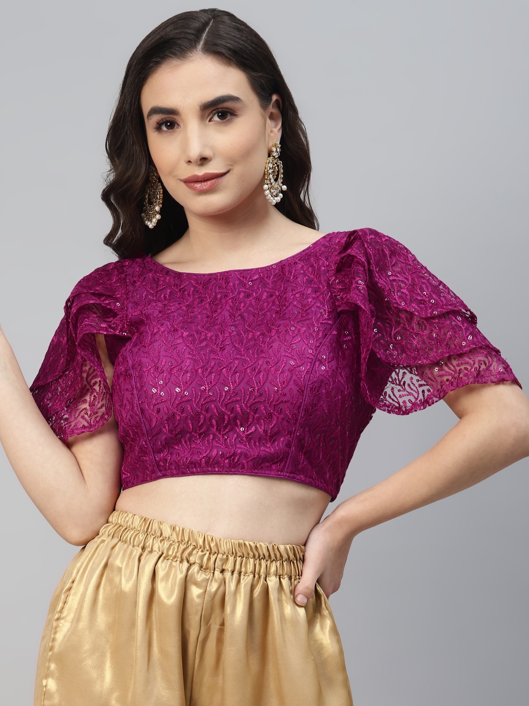 

SHOPGARB Women Yellow Sequined Padded Saree Blouse, Purple