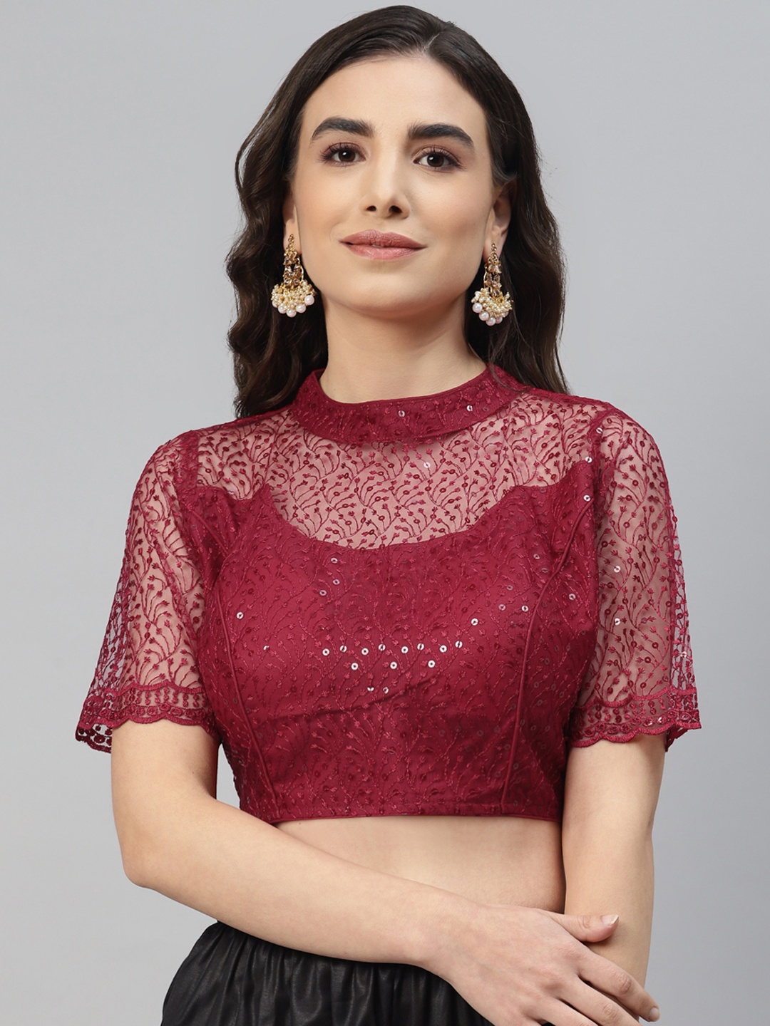 

SHOPGARB Maroon Sequinned Net Saree Blouse