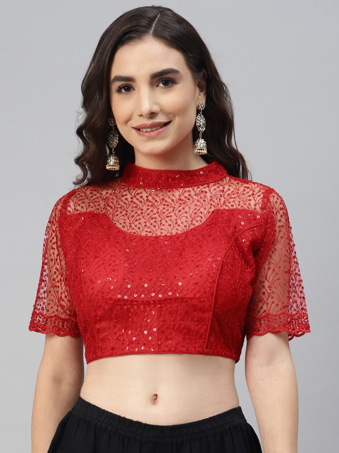

SHOPGARB Women Red Sequined Padded Saree Blouse