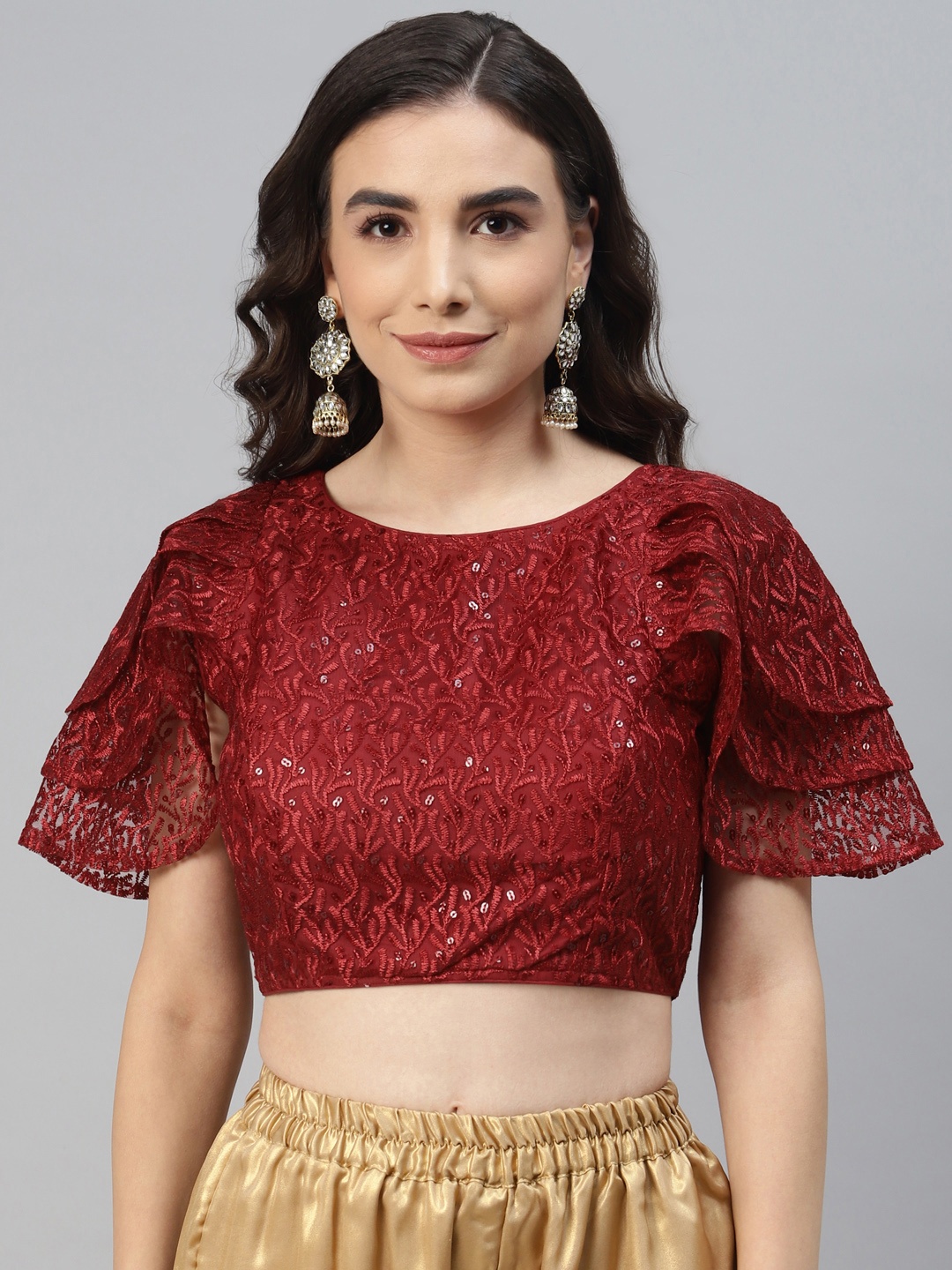 

SHOPGARB Women Maroon Sequined Padded Saree Blouse