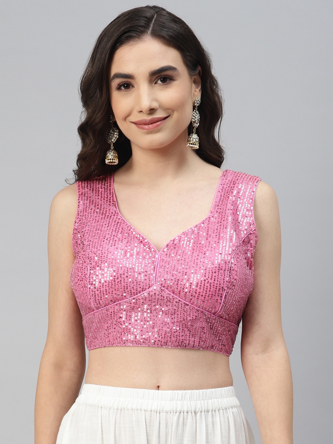 

SHOPGARB Women Pink Sequined Padded Saree Blouse