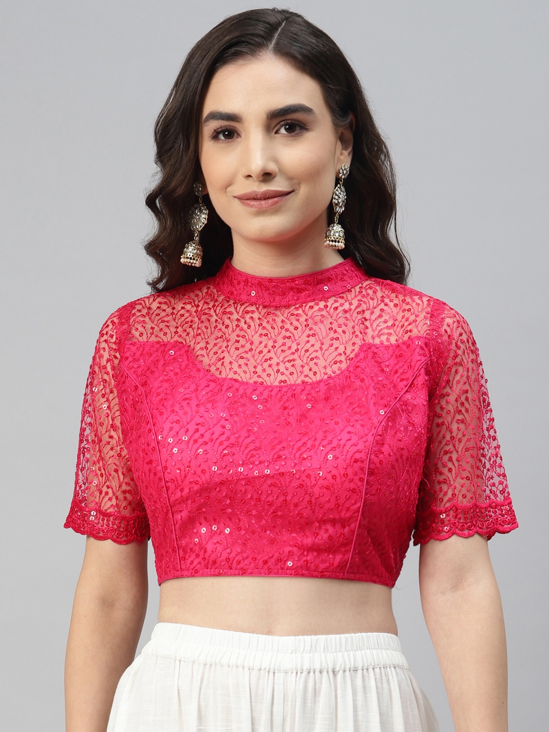 

SHOPGARB Women Fuchsia Pink Sequined Padded Saree Blouse