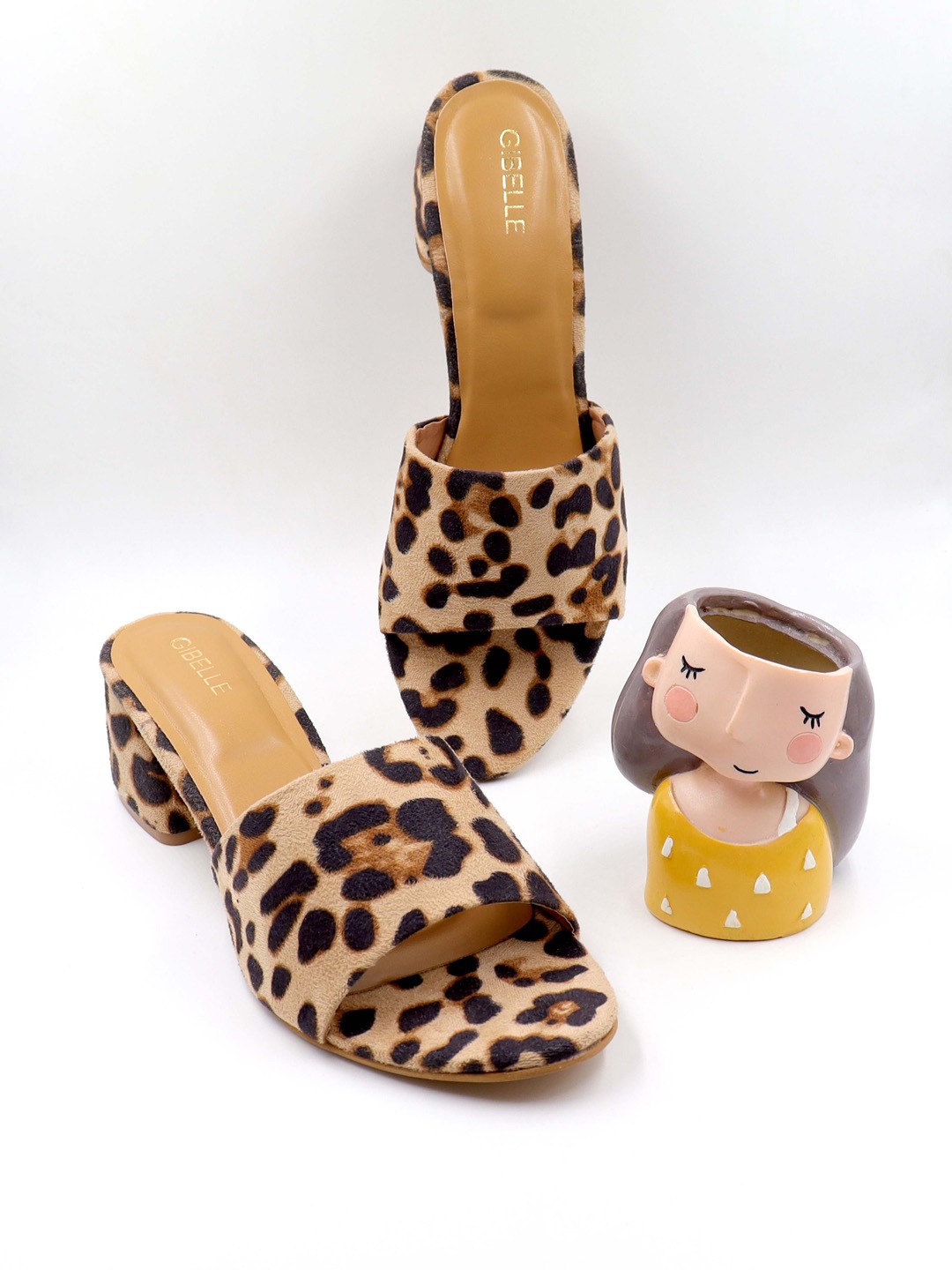 

Gibelle Camel Brown Printed Suede Block Sandals