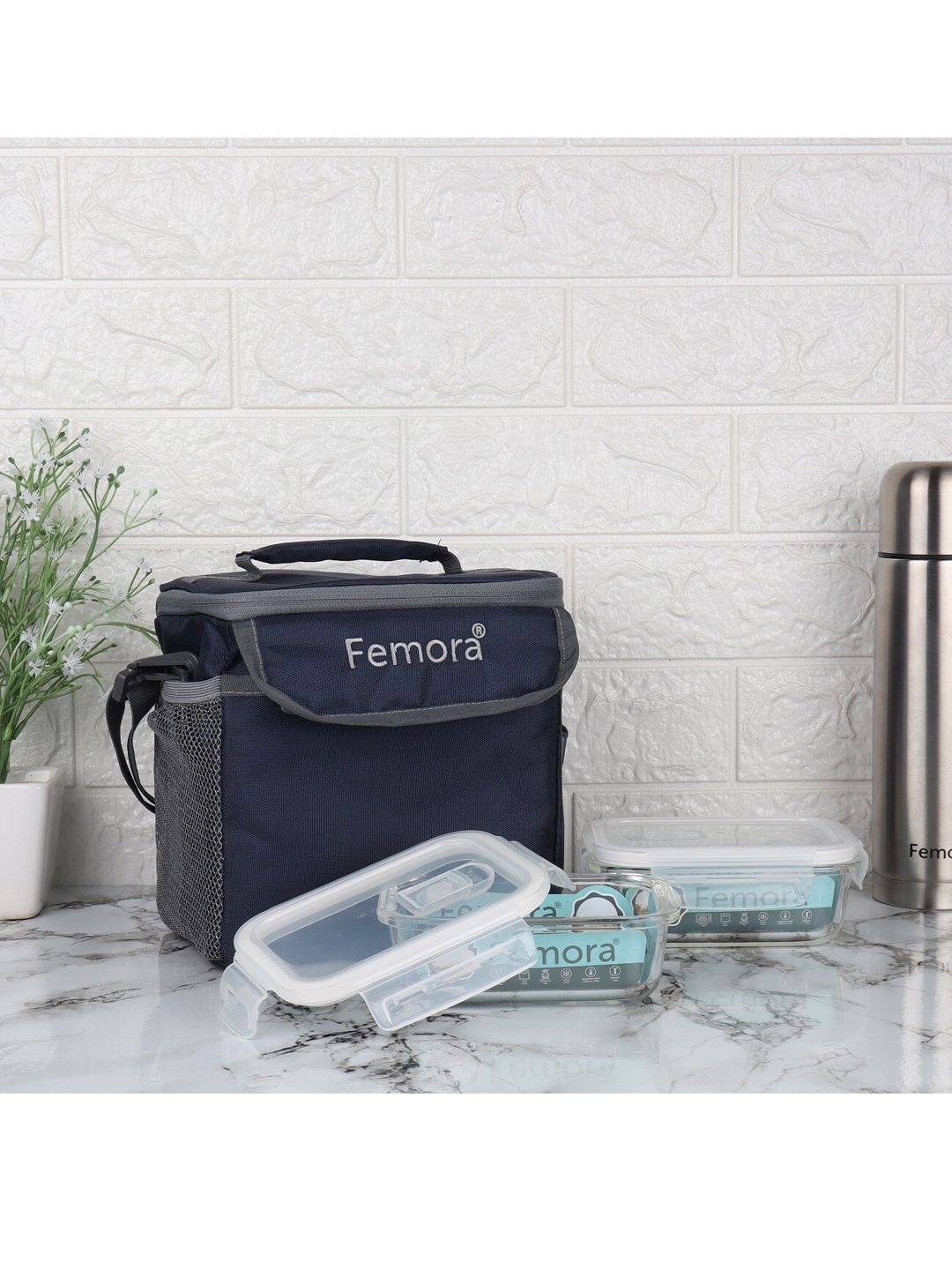 

Femora Transparent Set of 2 Borosilicate Glass Microwave Safe Container Lunch Box