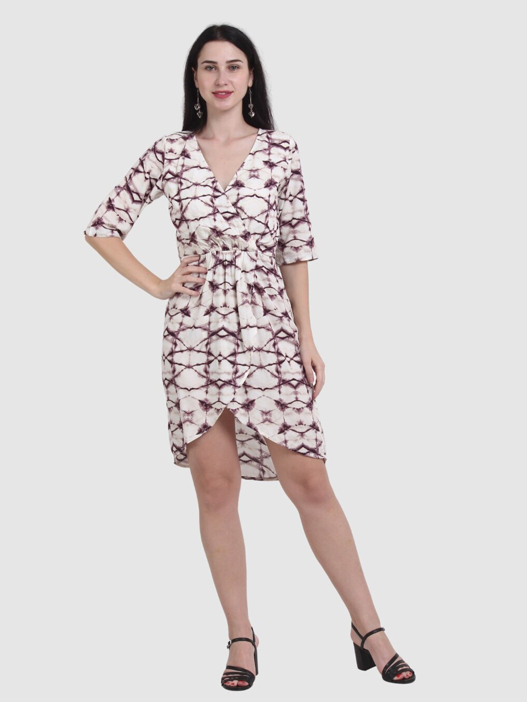 

The Label Bar Women White & Purple Digital Printed Wrap Dress