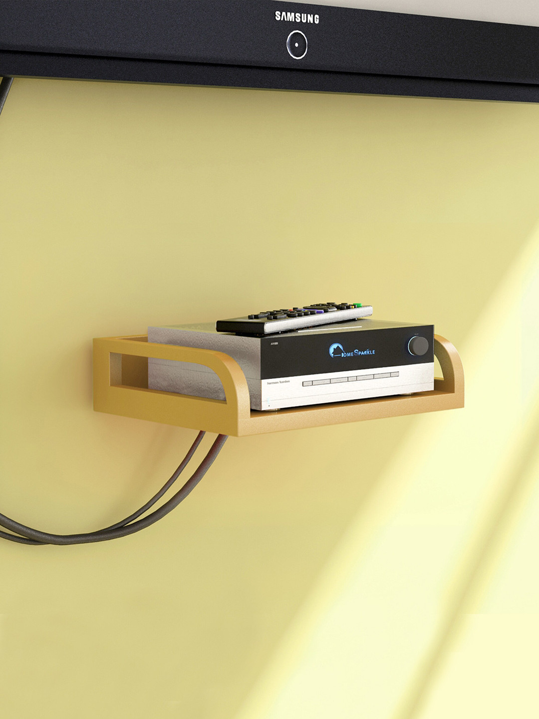 

Home Sparkle Wooden Carved Set Top Box Wall Shelf, Gold