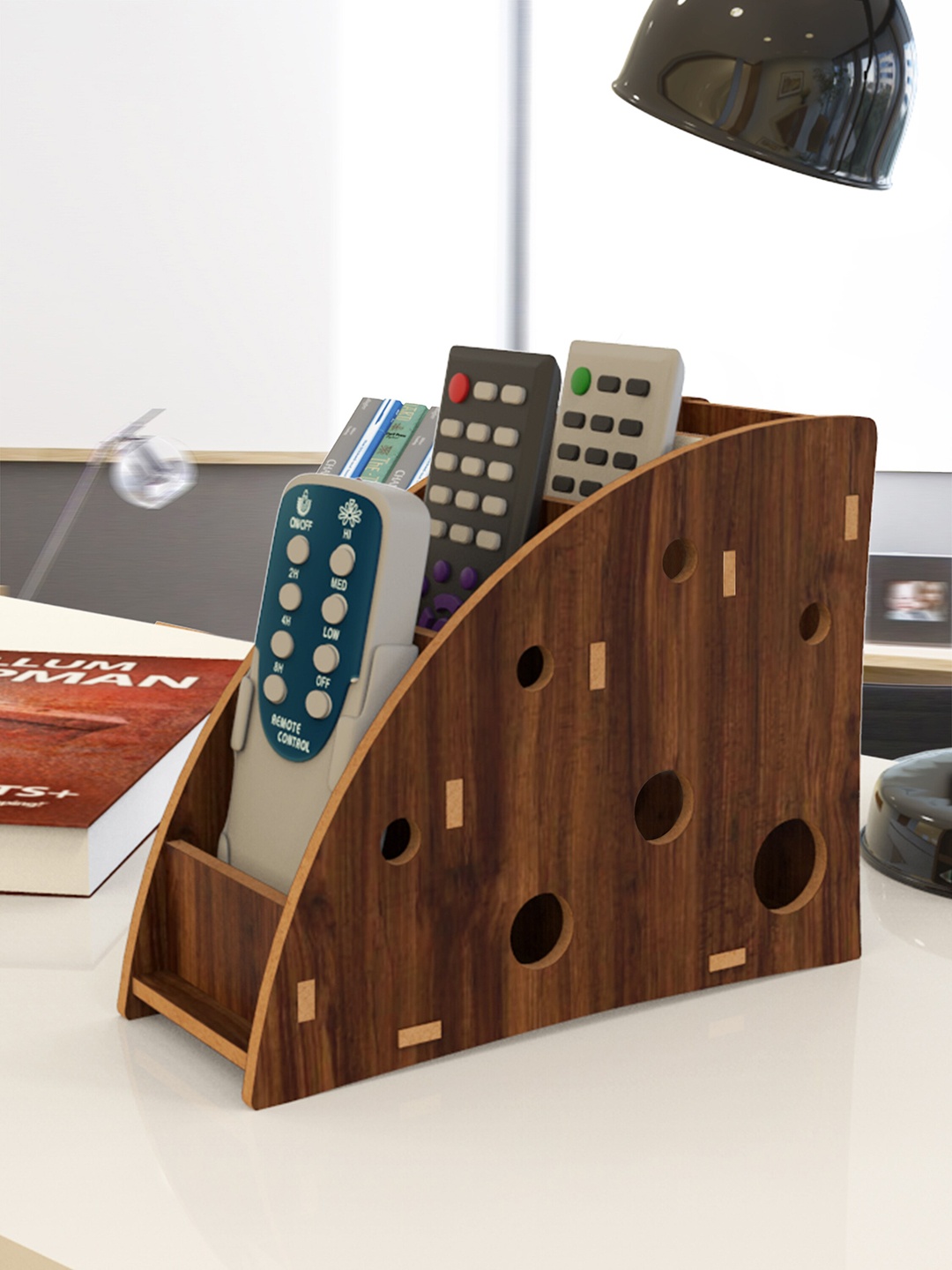 

Home Sparkle Brown Solid Wooden Remote Holder Organizer