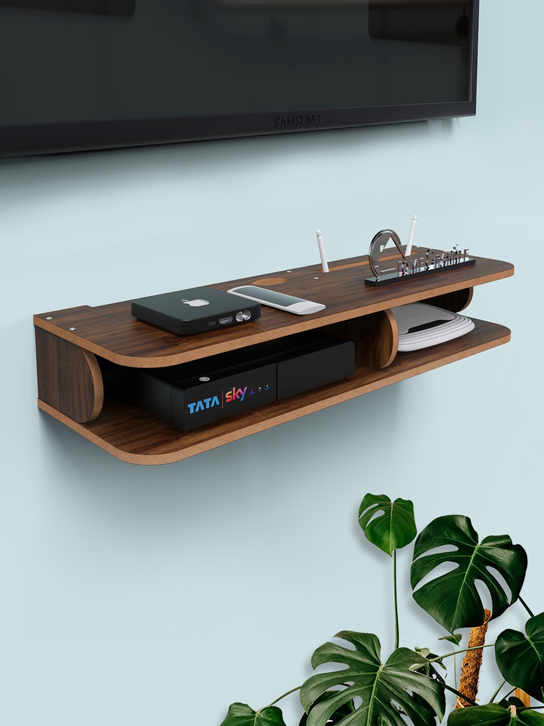 

Home Sparkle Wooden Set Top Box Holder Wall Shelf, Brown