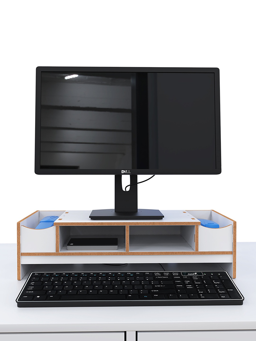 

Home Sparkle White Desktop Monitor Stand Computer Screen Riser Shelf Table Drawer