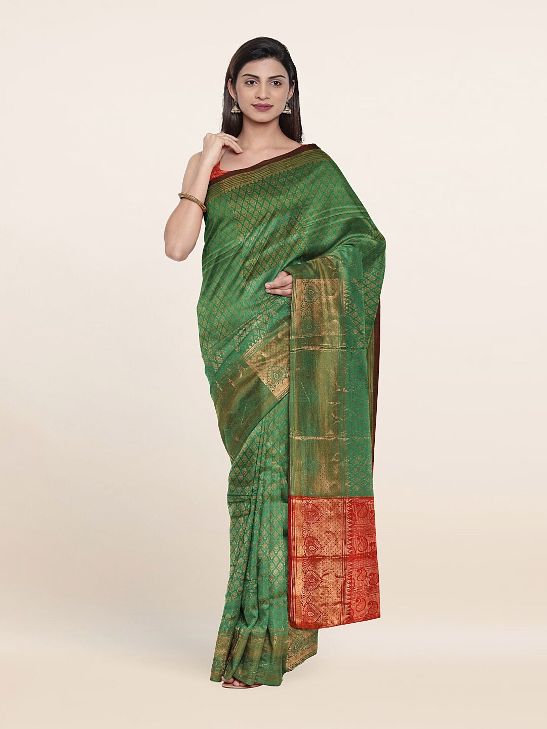 

Pothys Women Green & Red Woven Design Zari Saree