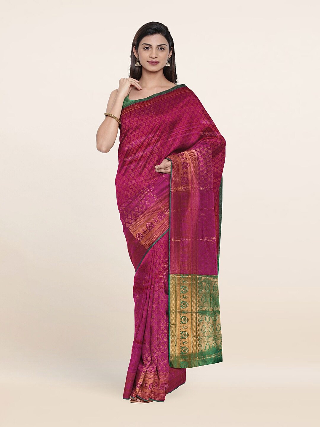 

Pothys Purple & Green Woven Design Zari Saree
