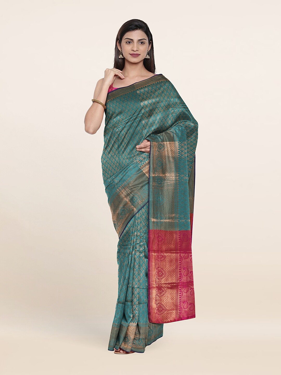 

Pothys Green & Pink Woven Design Zari Saree