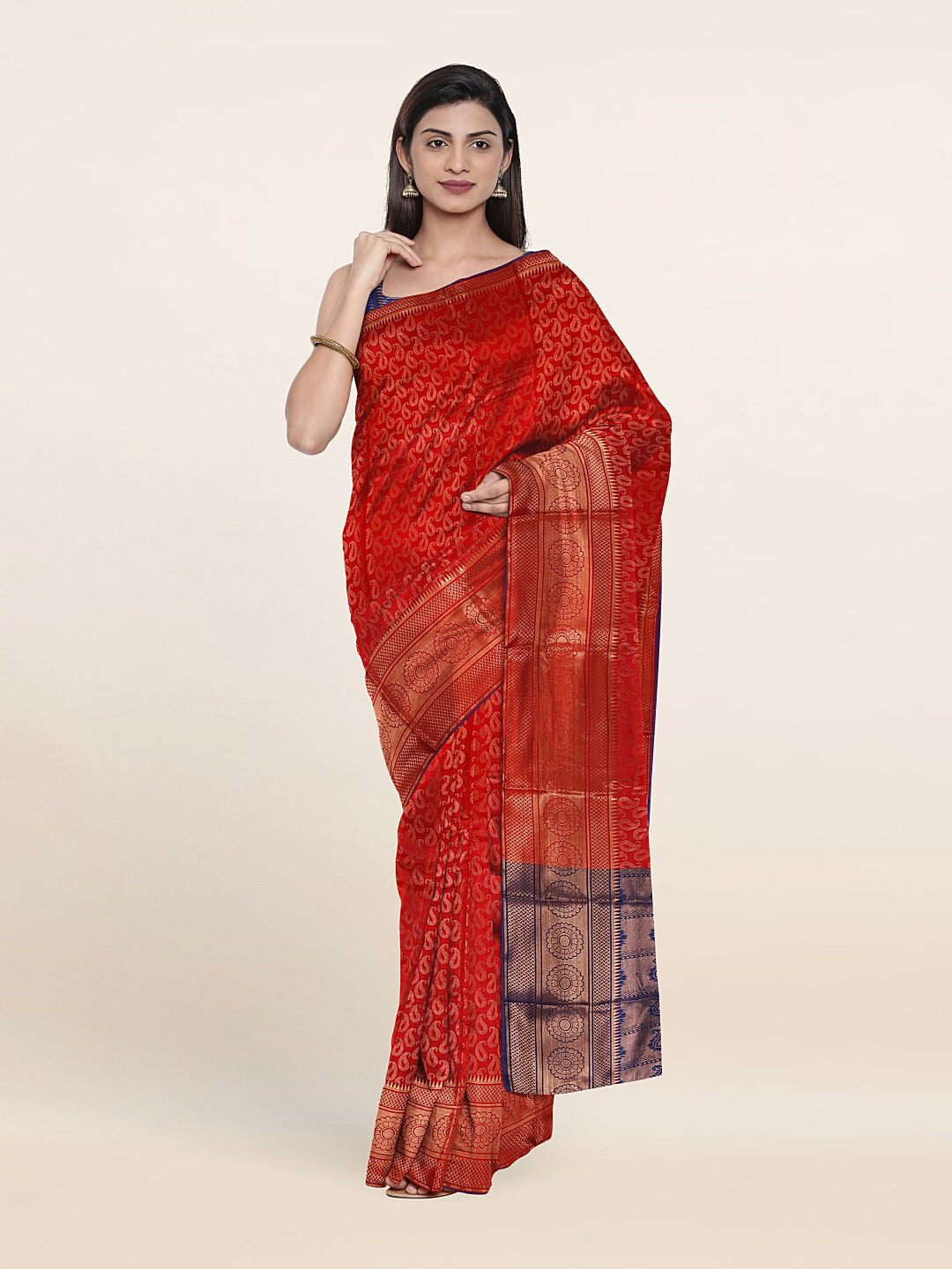 

Pothys Red & Purple Paisley Zari Saree