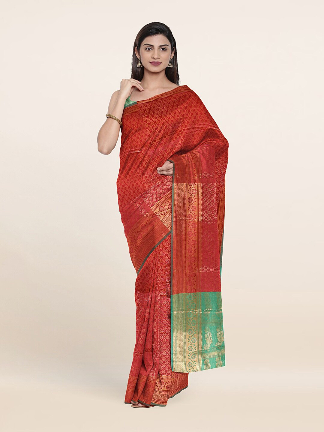 

Pothys Maroon & Green Woven Design Zari Saree