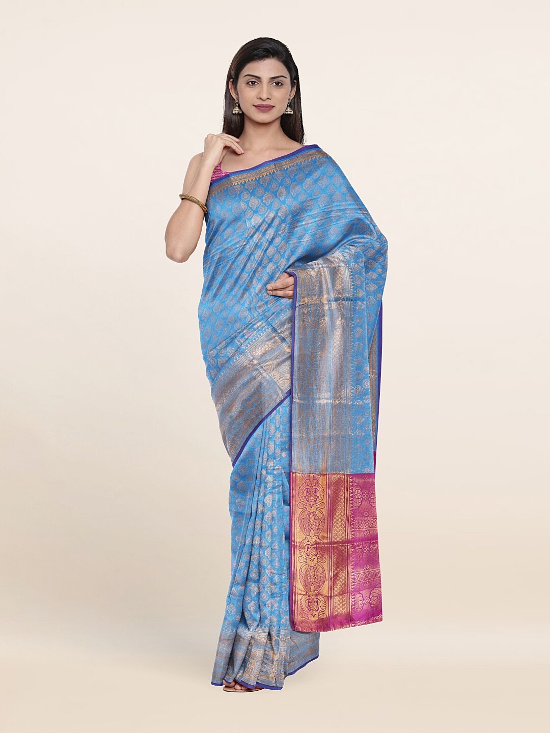 

Pothys Blue & Pink Woven Design Zari Saree