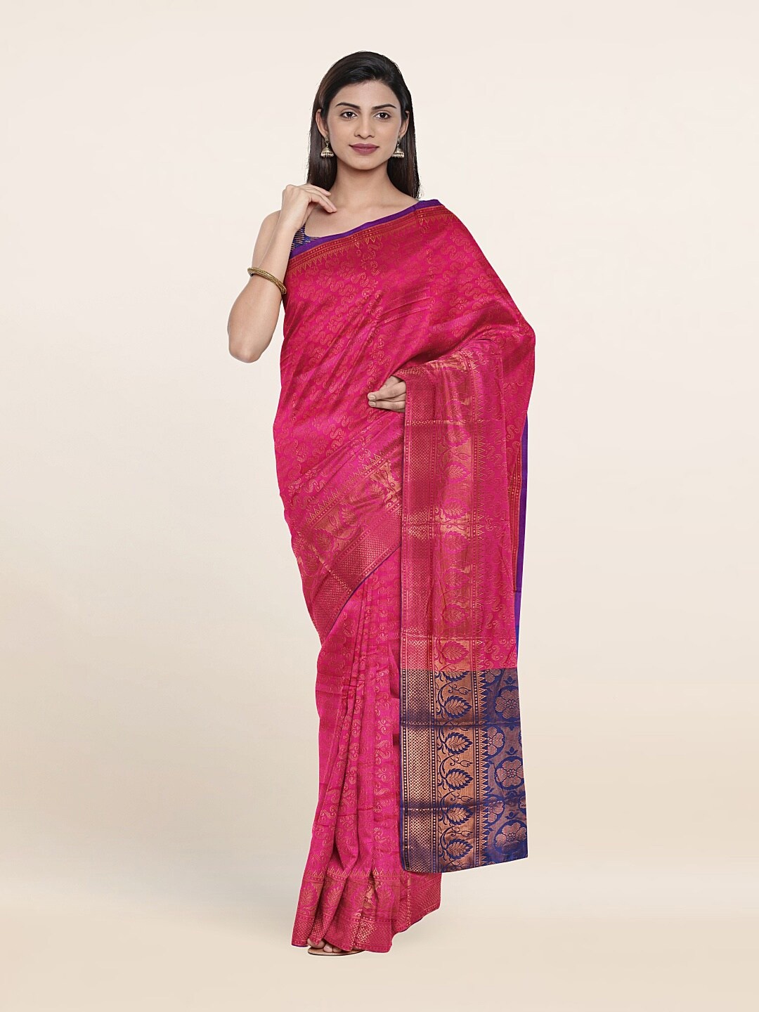 

Pothys Pink & Blue Woven Design Zari Saree