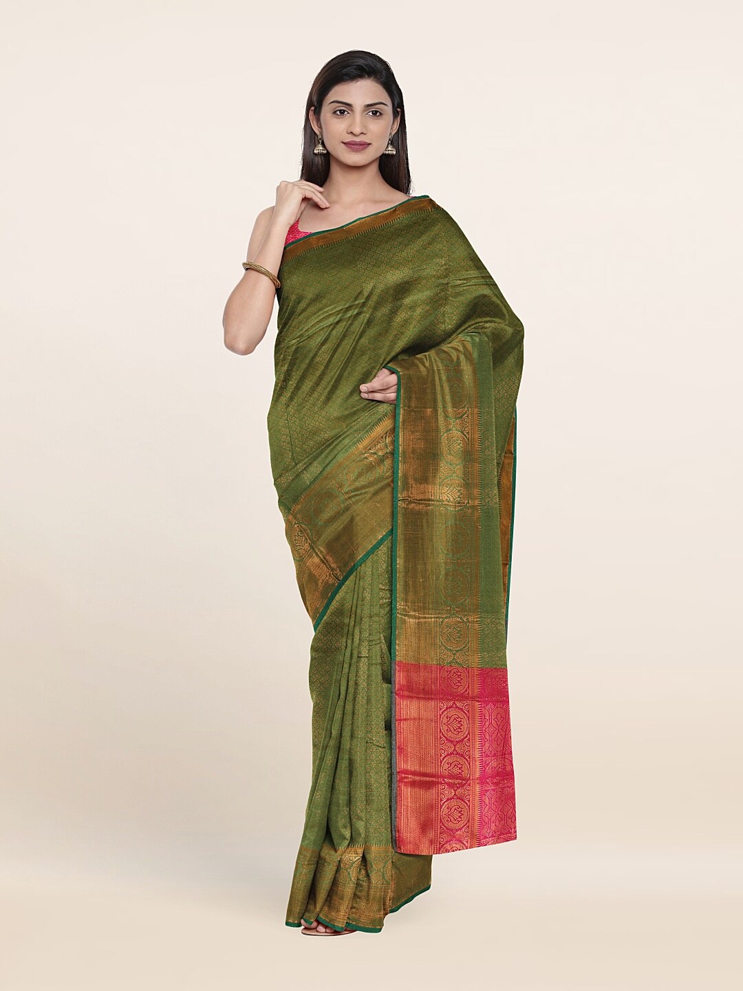 

Pothys Green & Red Woven Design Zari Saree