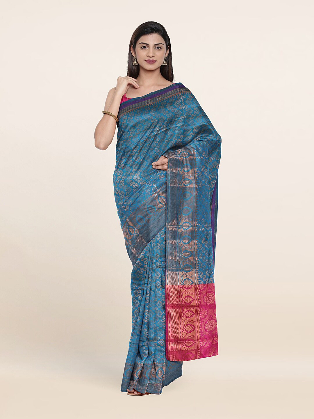 

Pothys Blue & Pink Woven Design Zari Saree